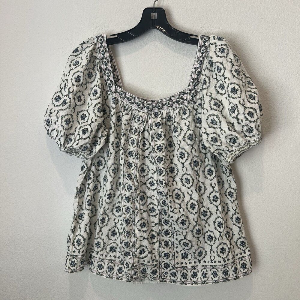 Max Studio Cottagecore Floral Top M Puff Sleeves Square Neck Western Prairie